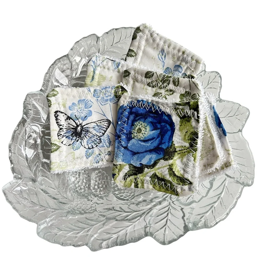 Hand Crafted Reusable Facial Makeup Wipes Floral Terry Cloth Cotton Lot of Seven